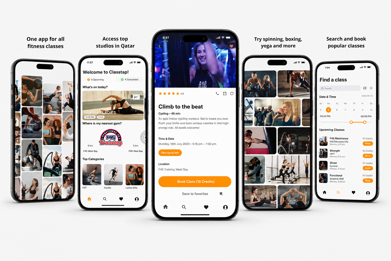ClassTap fitness class booking mobile app screens